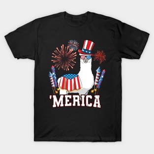 Patriotic Llama Merica 4th of July T-Shirt